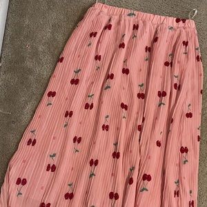 Like new Pink maxi skirt with Cherry pattern